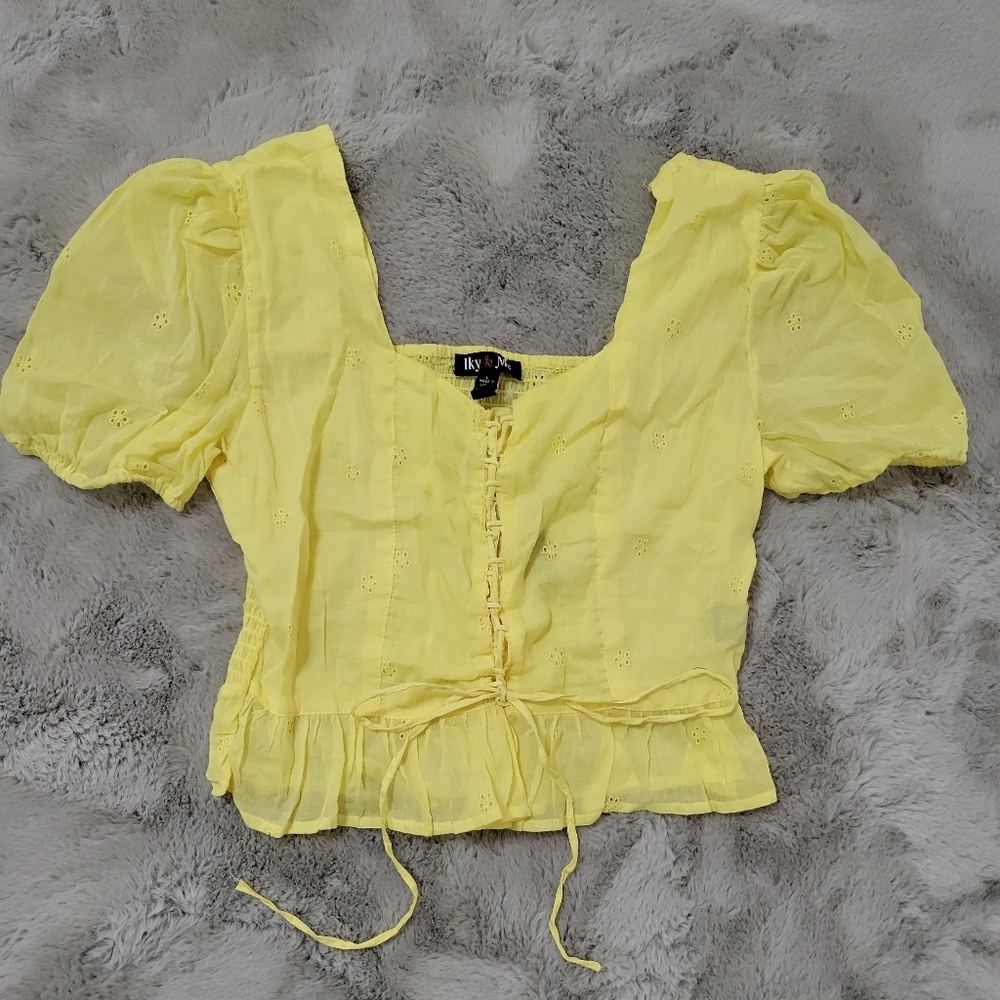 Nwt Iky & Me Yellow Eyelet Corset Top